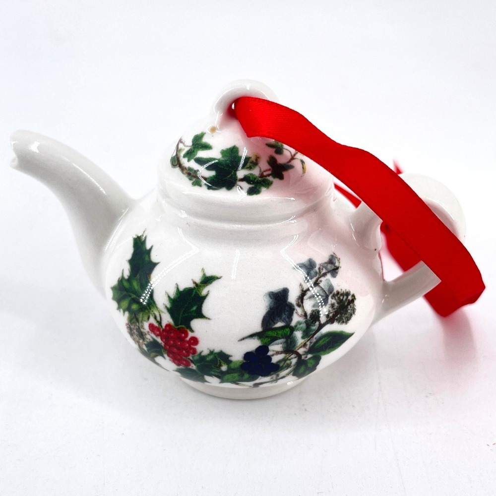 Portmeirion The Holly and The Ivy Miniature Teapot Ornament 3.25" 1995 Porcelain